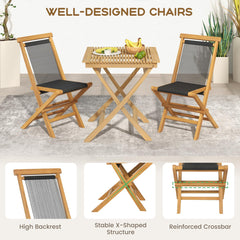 Tangkula 2 Piece Patio Folding Chairs, Solid Teak Wood Dining Chairs with Woven Rope Seat & Back