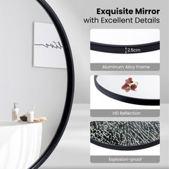 Tangkula Black Circle Bathroom Mirror 24", Round Wall Mirror w/Explosion-Proof Film, Steel Frame