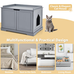 Tangkula Litter Box Enclosure, Cat Litter Box Furniture Hidden, Nightstand Pet House with Double Doors