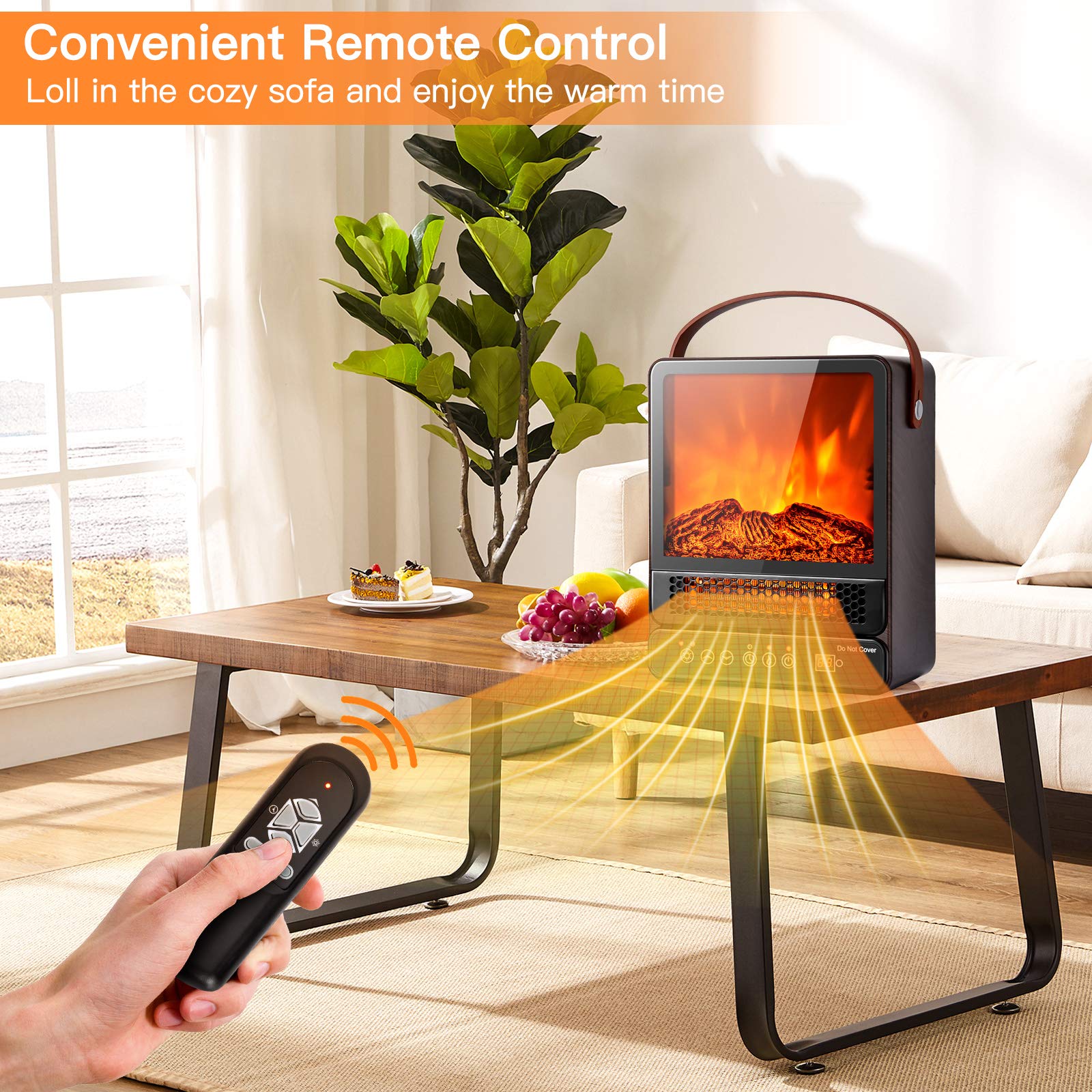 14.5" Mini Portable Electric Fireplace, 750W/1500W Tabletop Stove Heater with 3D Flame & Remote Control