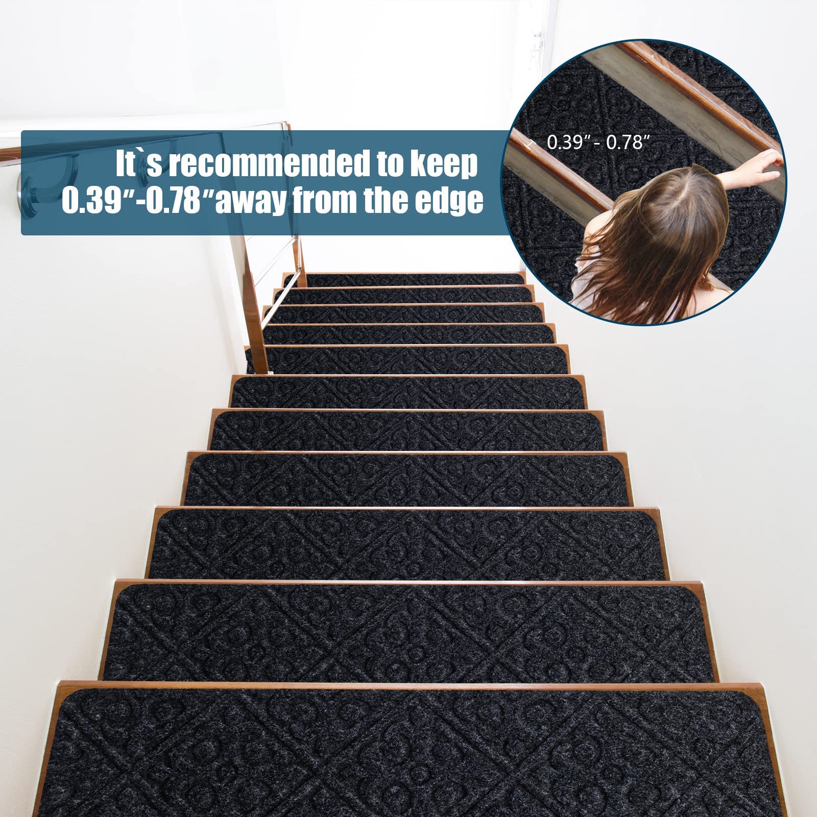 30 x 8 inch Stair Treads Carpets Non-Slip, Set of 15 Stair Runners for Wooden Steps