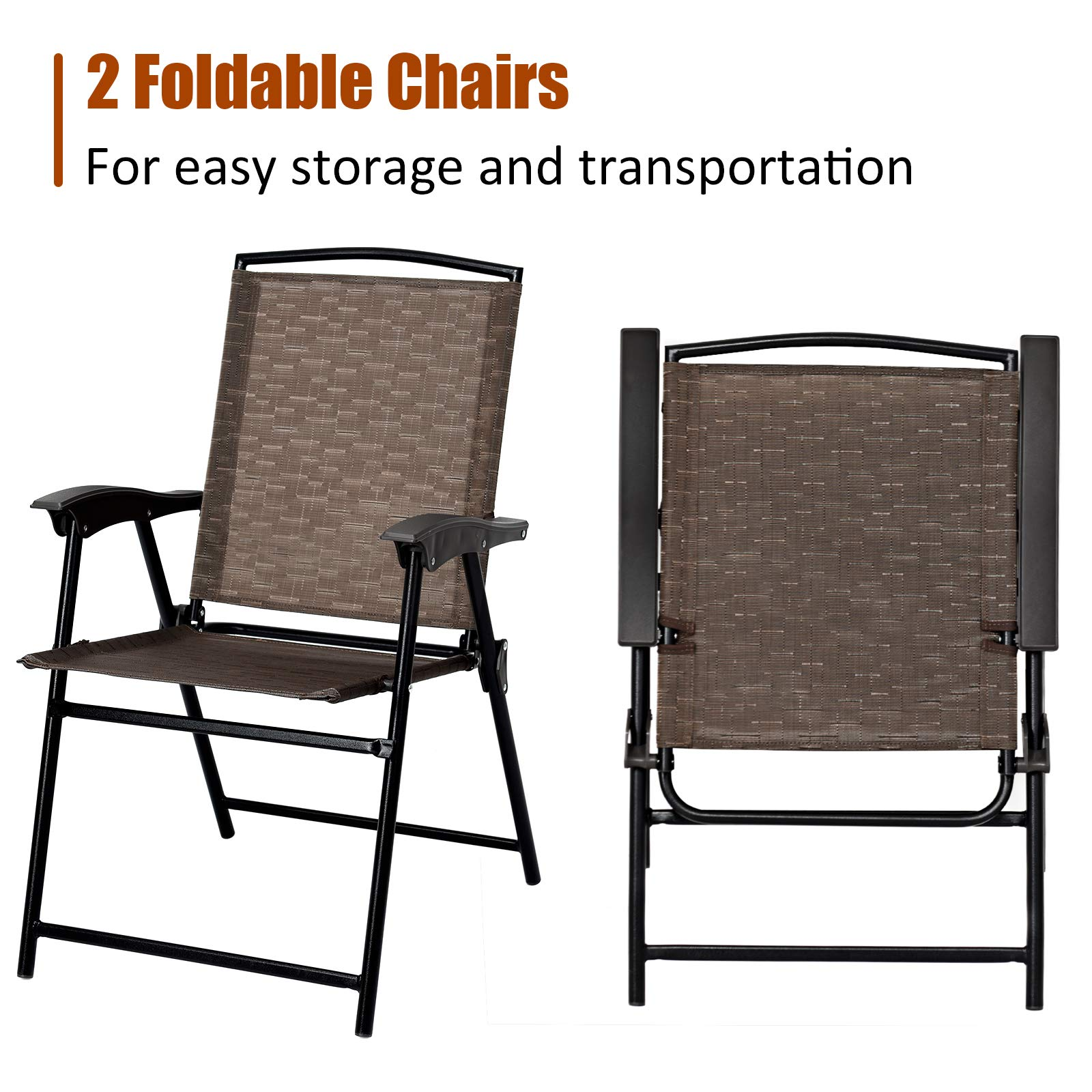 Tangkula 3 Pieces Patio Bistro Set, Outdoor Folding Chairs & Table Set