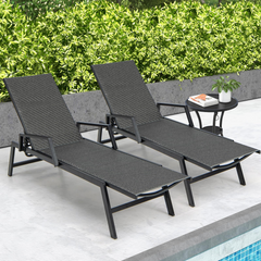 Tangkula Outdoor Rattan Chaise Lounge, Woven PE Wicker Reclining Chair with Armrests & 5-Position Backrest