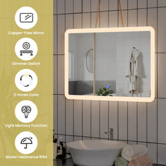 Tangkula Bathroom LED Mirror, Wall-Mounted Makeup Vanity Mirror, Dressing Room, 27.5” x 20”