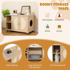 Tangkula Cat Litter Box Enclosure, Hidden Cat Washroom with Storage Shelf, Sisal Scratching Doors