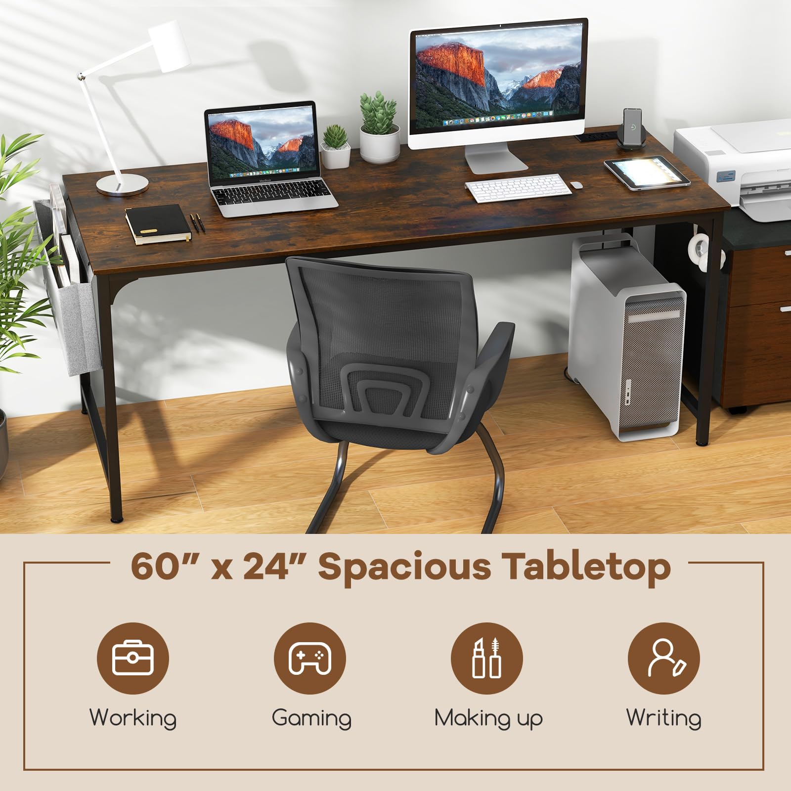 Tangkula 60" Conference Desk Set of 4, Modern Boardroom Desk with Storage Bag, Headphone Hook