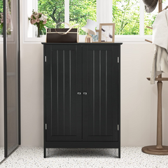 Tangkula Bathroom Floor Cabinet, Wooden Floor Storage Cabinet with Double Doors