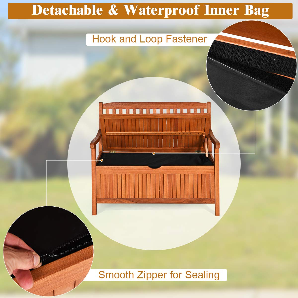 Tangkula Wooden Outdoor Storage Bench Large Deck Box (Natural)