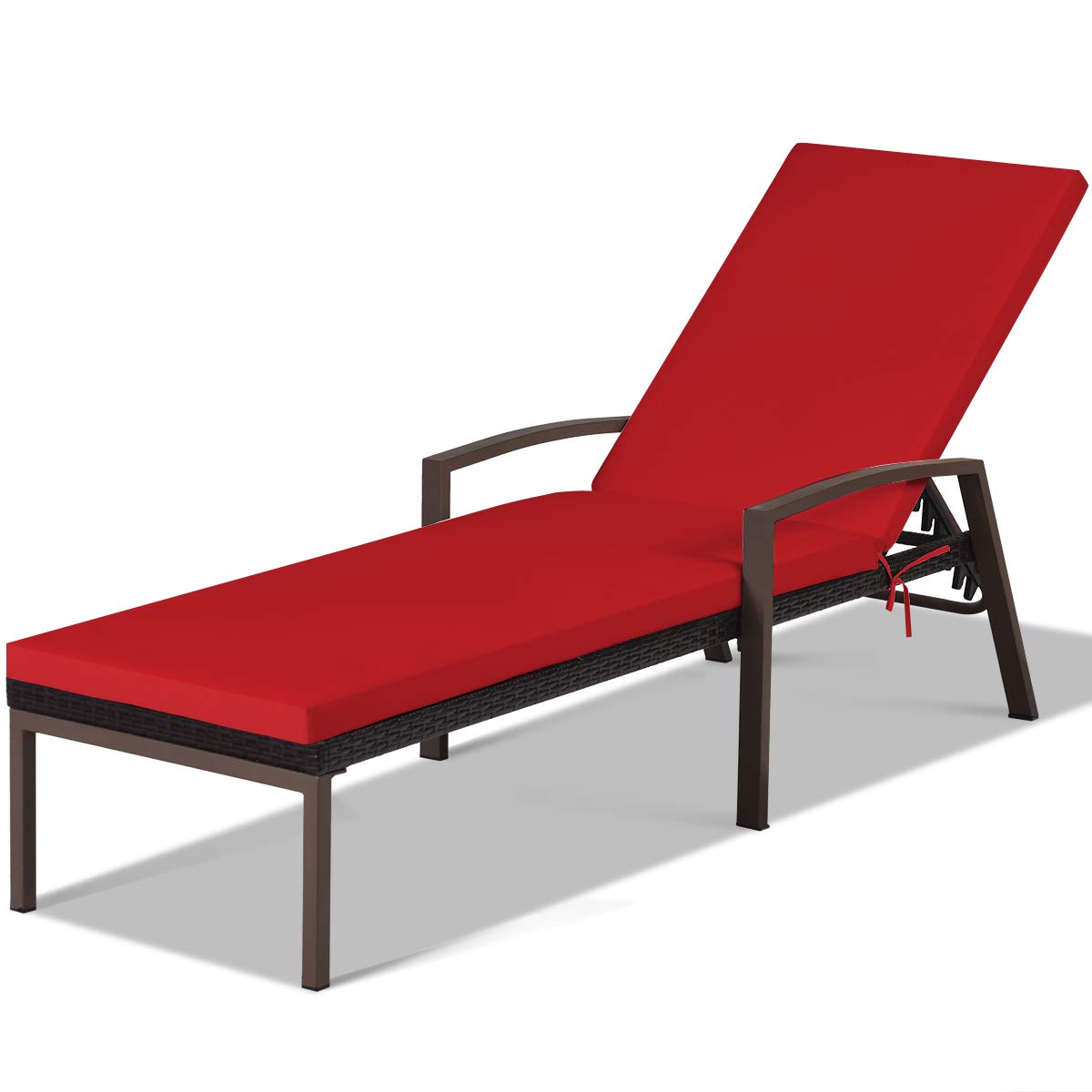 Patio Rattan Lounge Chair, Outdoor Reclining Chaise Louge with Cushion and Armrest