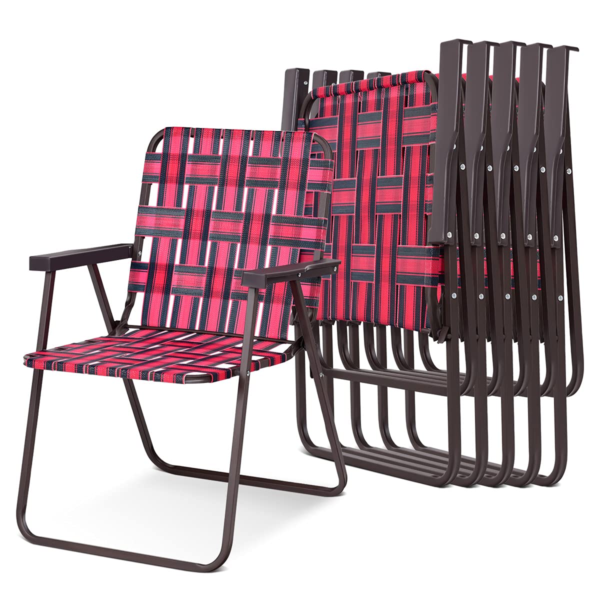 Tangkula Set of 6 Patio Folding Chairs, Outdoor Folding Lawn Chair Set with Armrest, Heavy Duty Steel Frame