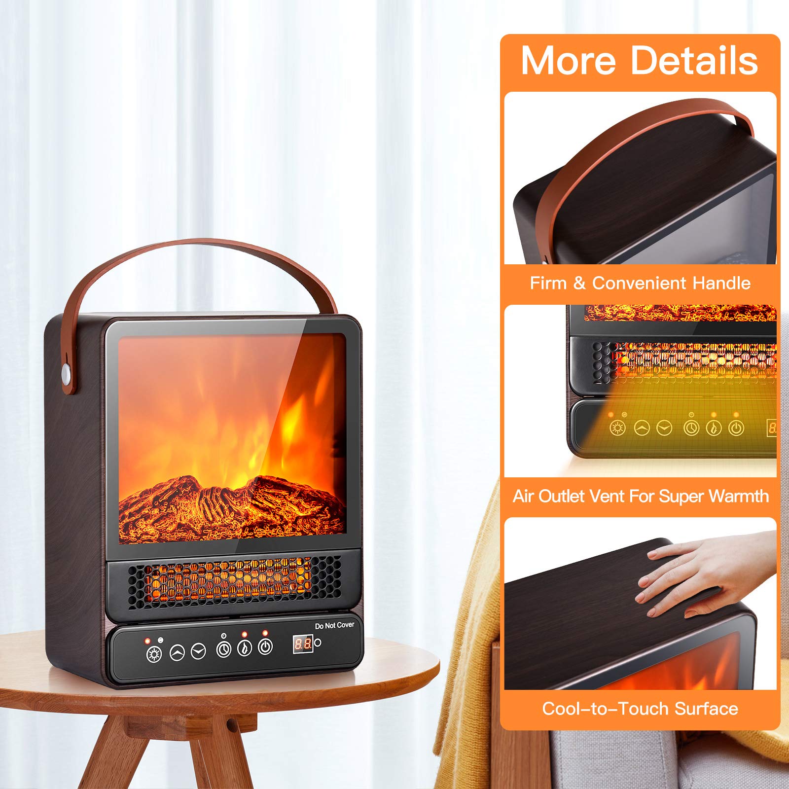 14.5" Mini Portable Electric Fireplace, 750W/1500W Tabletop Stove Heater with 3D Flame & Remote Control