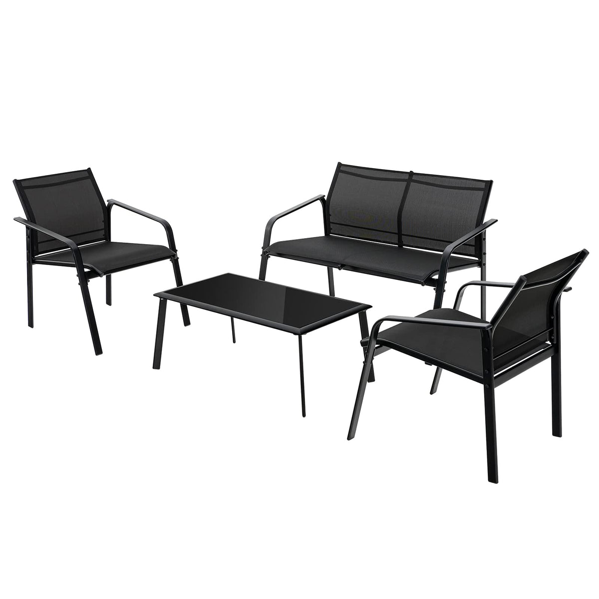 Tangkula 4 Pieces Patio Furniture Set, Outdoor Conversation Set with Tempered Glass Coffee Table