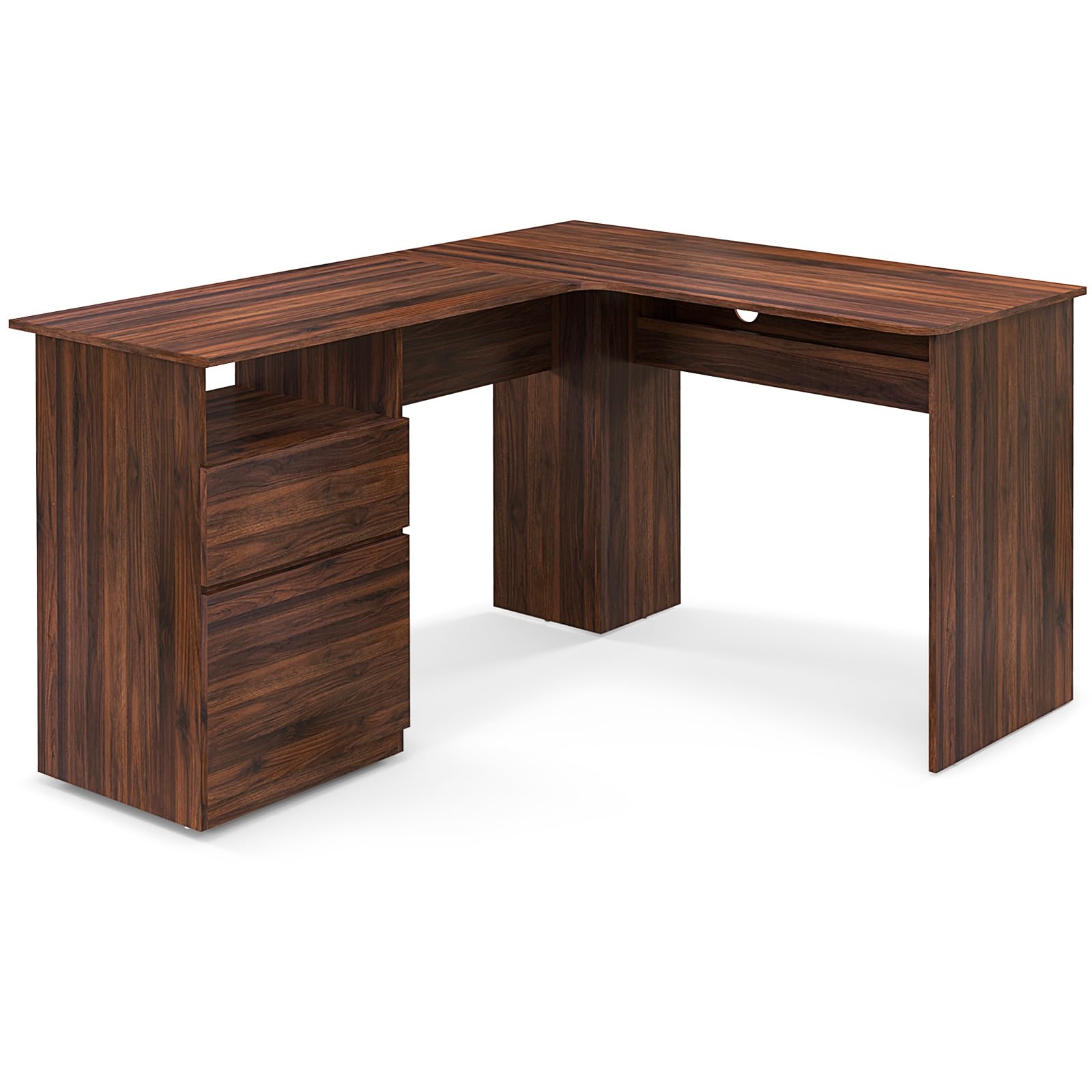 Tangkula L-Shaped Desk with 2 Storage Drawers, 59” Corner Computer Desk with File Drawer & Open Shelf