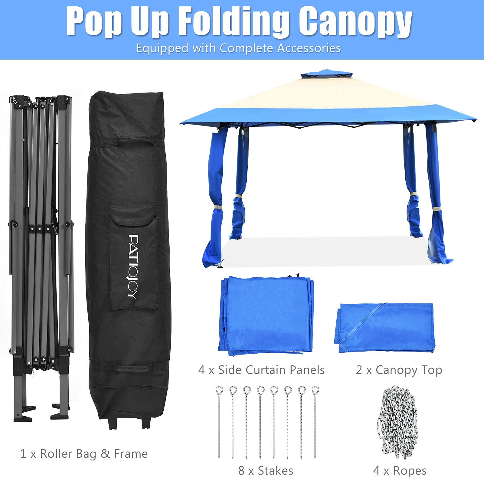 Tangkula 13 x13Ft Pop-Up Gazebo, Outdoor Canopy Shelter Tent w/ 2-Tier Roof