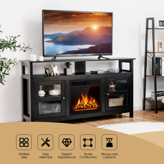 Tangkula Fireplace TV Stand, Farmhouse Media Console Table w/18 1500W Electric Fireplace for Flat Screen TVs up to 65"