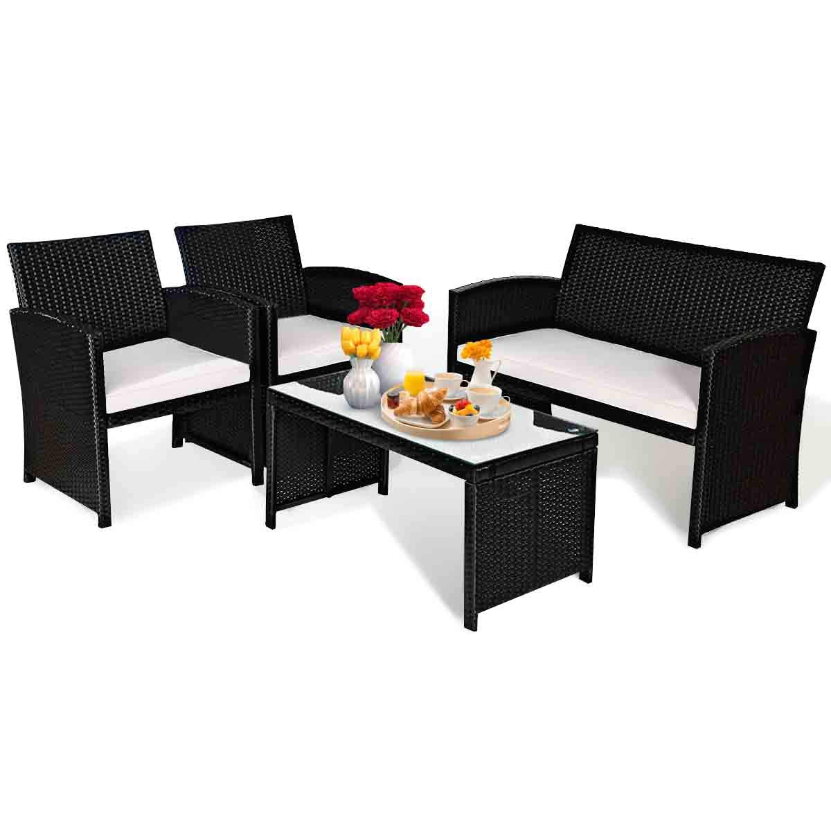 Tangkula Patio Wicker Conversation Furniture Set