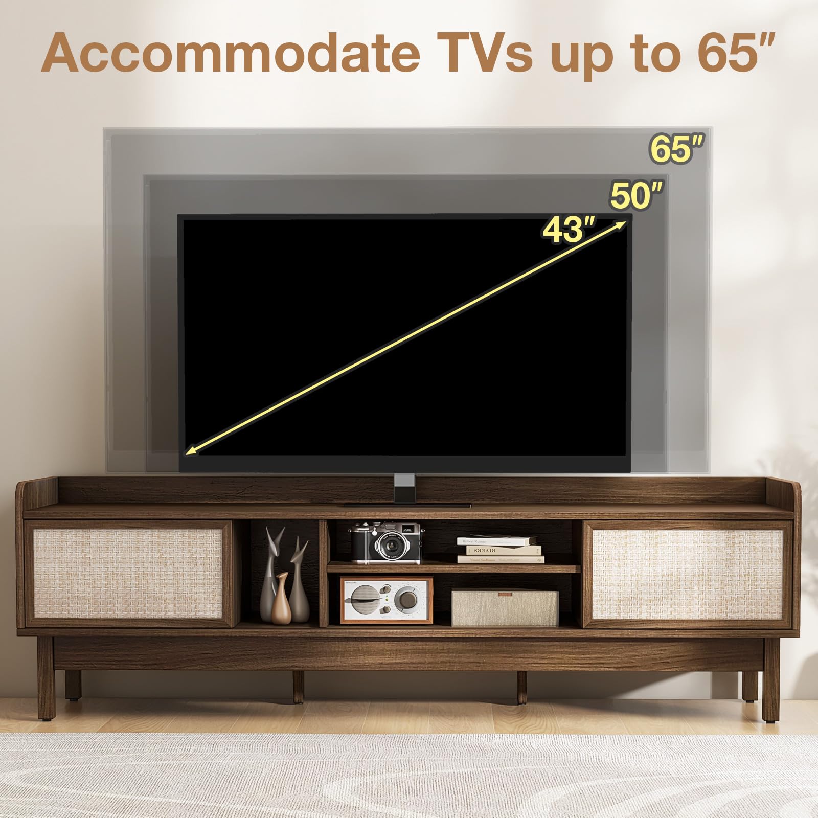 Tangkula Farmhouse TV Stand for TVs up to 65”, Mid Century Modern TV Console Table w/Storage (Walnut, 59”L, up to 65"TV)