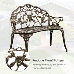 Outdoor Garden Bench Park Bench, All-Weather Patio Bench Chair with Cast Aluminum Seat & Backrest