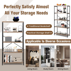 Tangkula 5-Tier Bookcase, Rustic Industrial Bookshelf