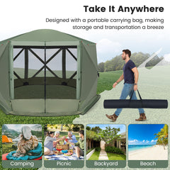 Tangkula 11.5x11.5 Ft Pop Up Gazebo with Netting, Portable Screen Tent with 6 Sided Mesh Walls