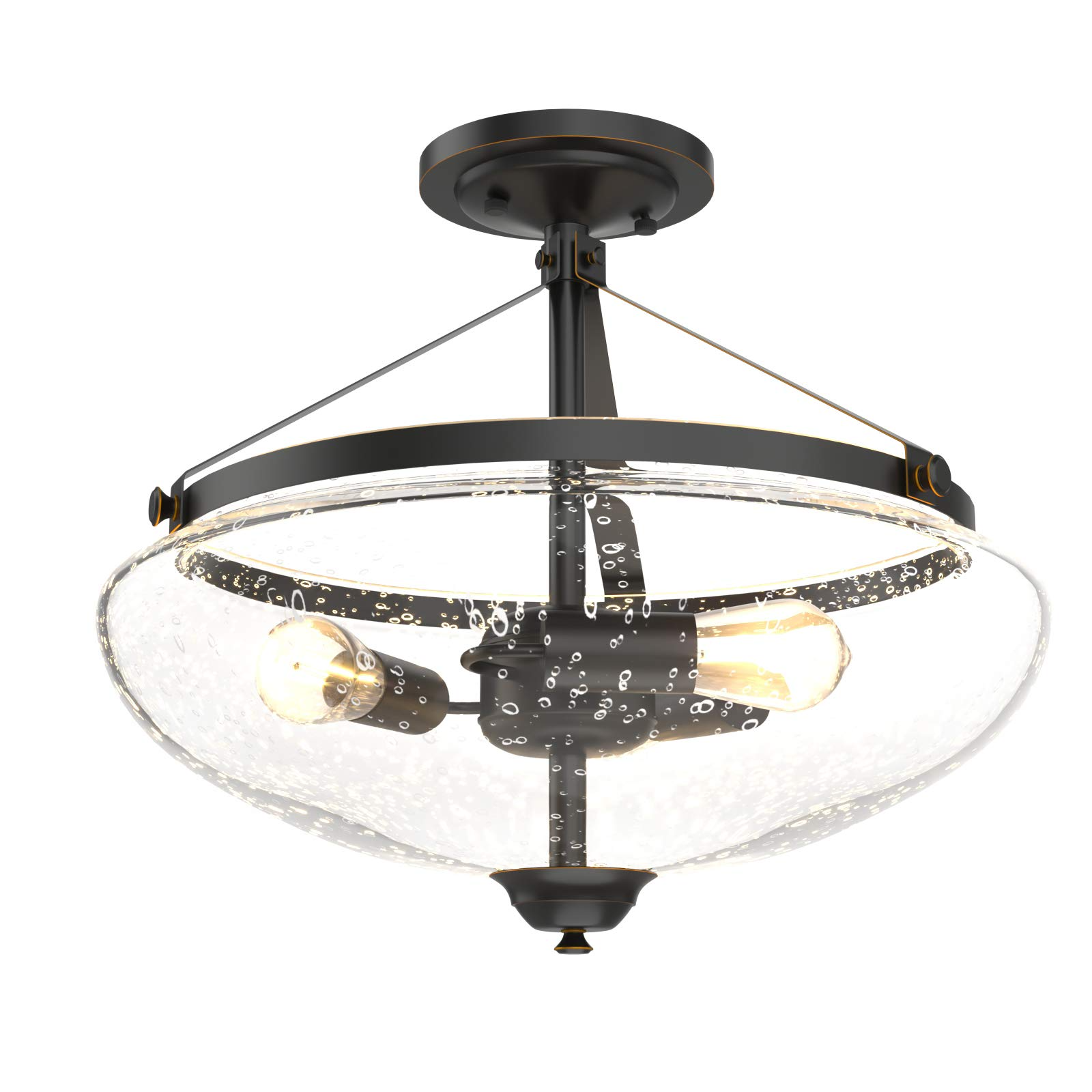 Tangkula Glass Ceiling Light Fixture, Seeded Glass Shade, Semi Flush Mount Ceiling Light w/ Bubble Glass Lampshade