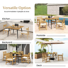 Tangkula 4-Person Outdoor Dining Table, 42.5” Acacia Wood Patio Table with 1.9” Umbrella Hole