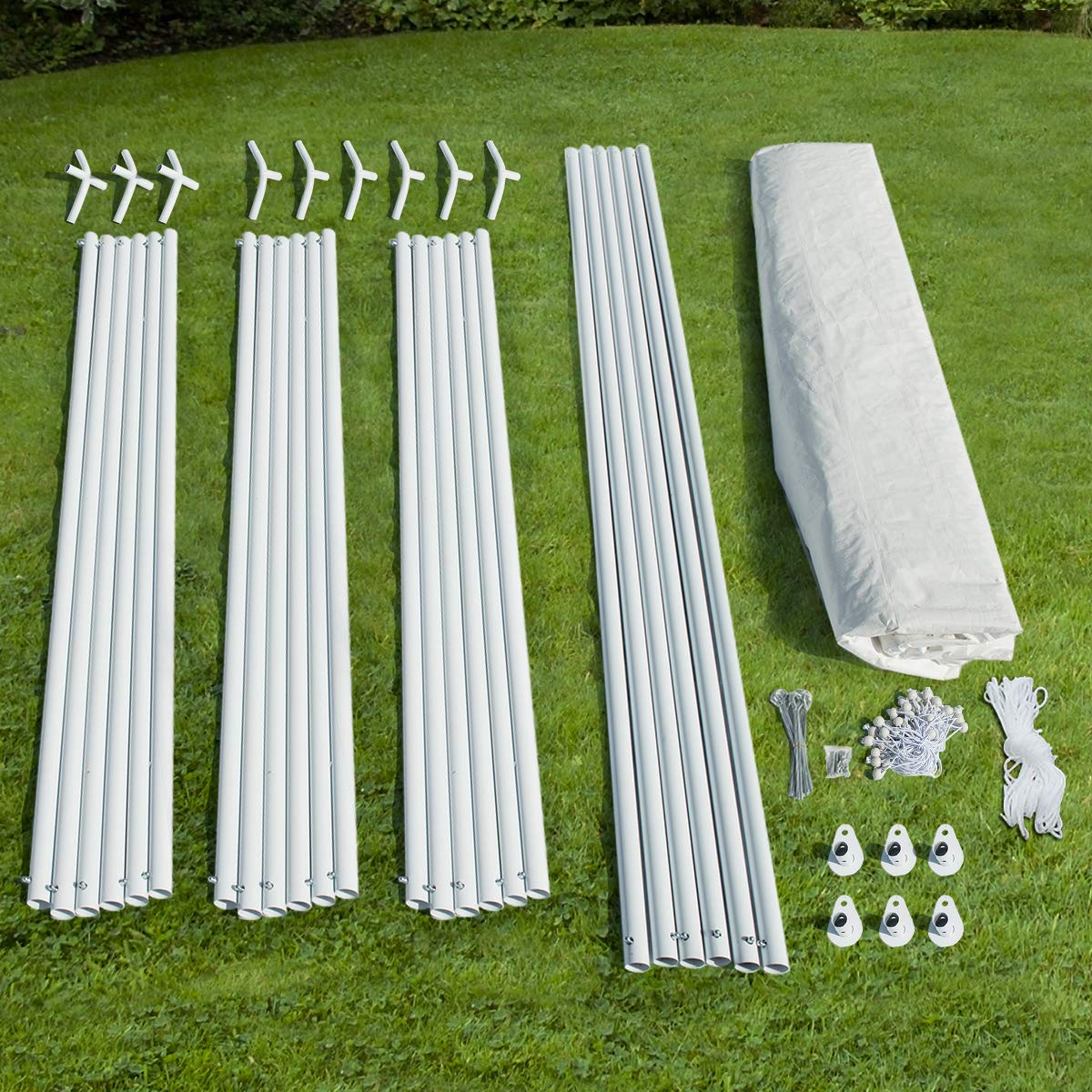 10 x 20 Feet Carport, Waterproof Car Canopy with 6 Steel Legs, Ball Bungees & Wind Rope