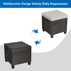 Tangkula 2 Pieces Outdoor Patio Ottoman, All Weather Rattan Wicker Ottoman Seat