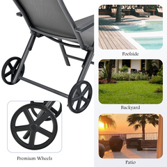 Tangkula Patio Lounge Chair w/Wheels, Outdoor Folding Chaise Lounger w/7 Adjustable Backrest Positions