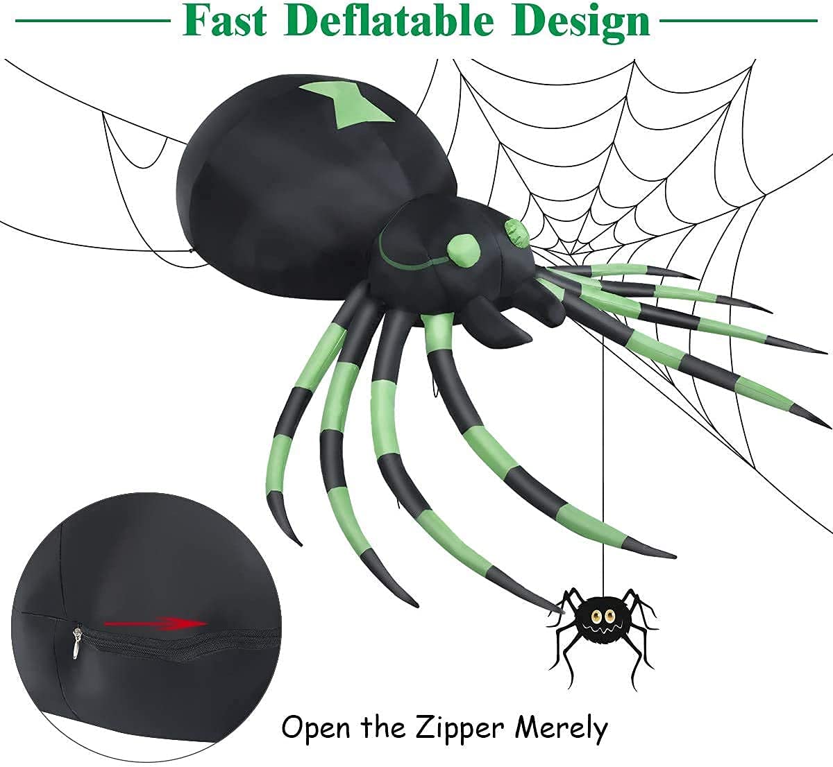 Tangkula 6 Ft Halloween Inflatable Spider, Spider with LED Lights Outdoor Indoor Halloween Decorations