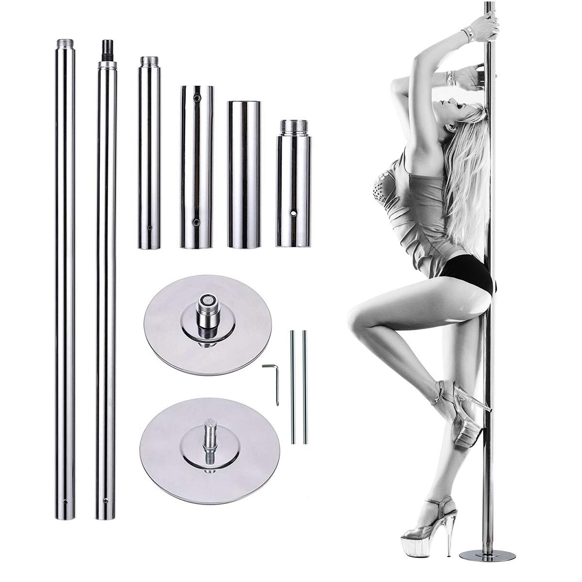 Tangkula Professional Stripper Pole, Portable Removable Spinning Static Dance Pole for Exercise Club Party Home