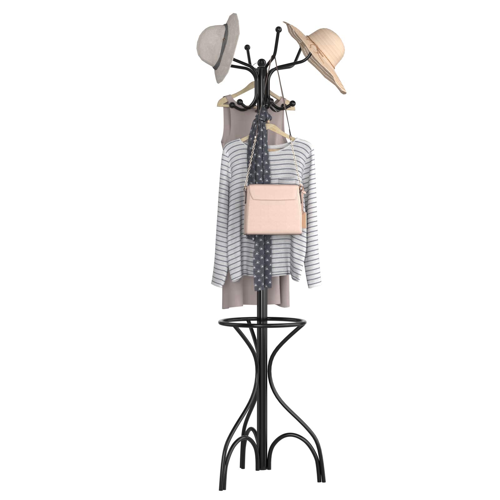 Coat Rack Metal Frame Study Portable Free Standing Entryway Hat Coat Jacket Umbrella Holder