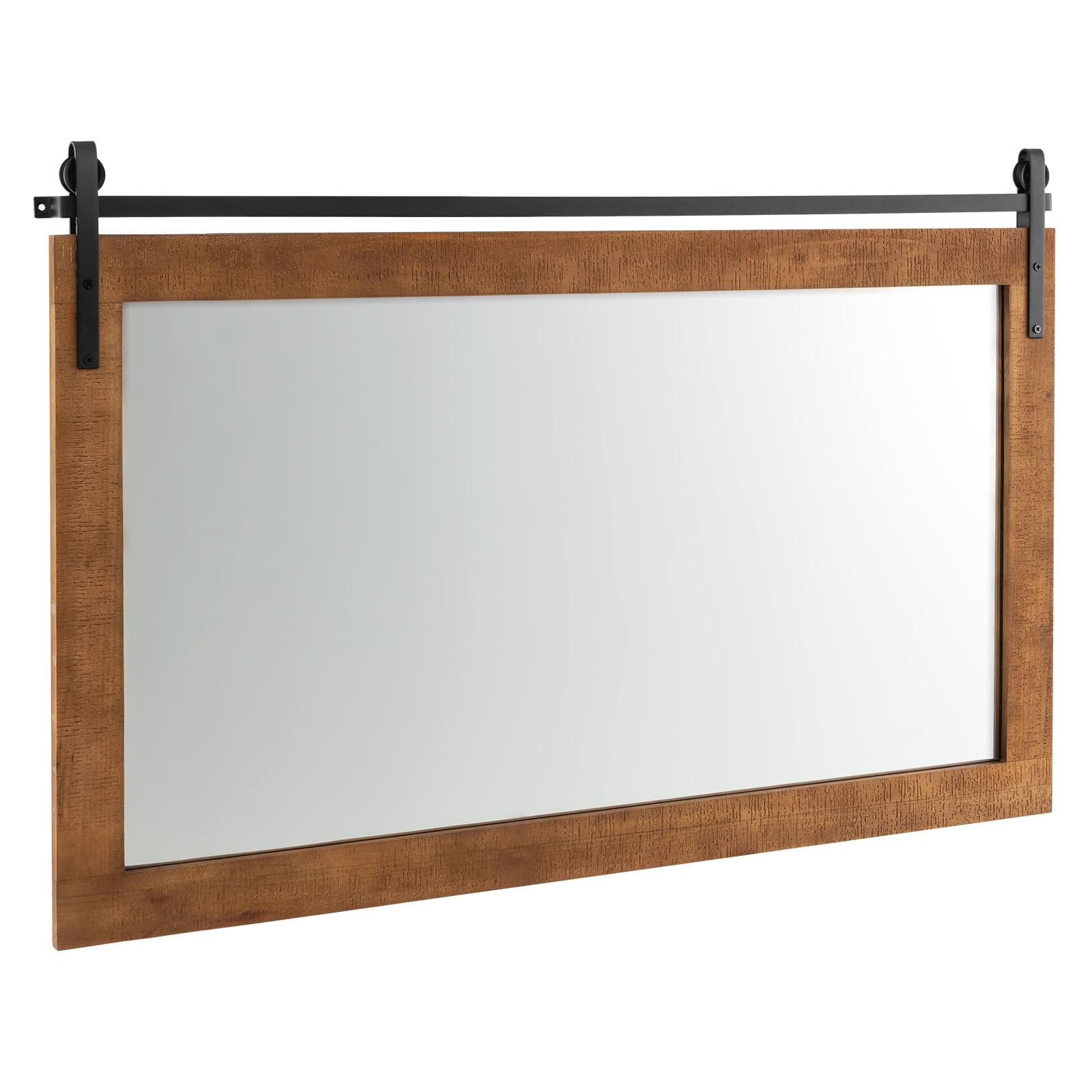 Tangkula Farmhouse Wall Mirror, 40" x 26" Rustic Bathroom Mirror with Fir Wood Frame