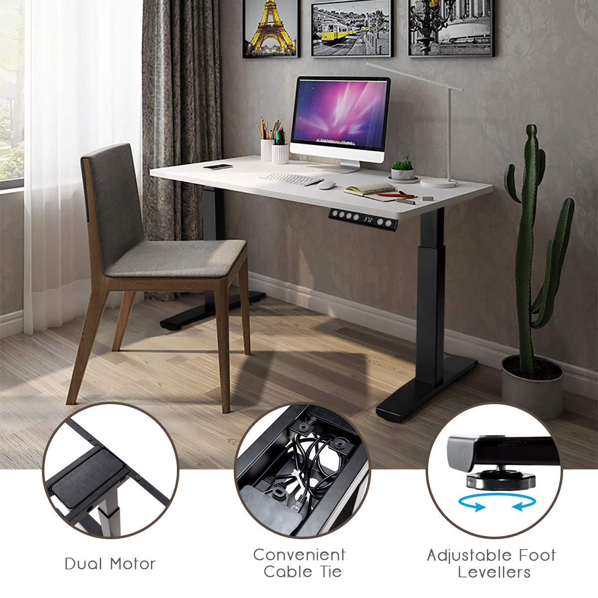 Tangkula Electric Standing Desk Frame, Height & Width Adjustable Motorized Sit Stand Desk Base