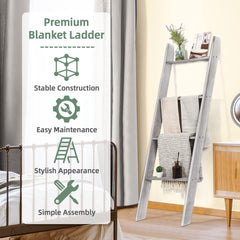 4-Tier Wooden Blanket Ladder, 4.5 ft Farmhouse Storage Rack