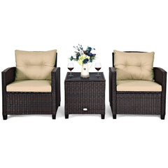 Tangkula 3 Pieces Patio Furniture Set, PE Rattan Wicker 3 Pcs Outdoor Sofa Set