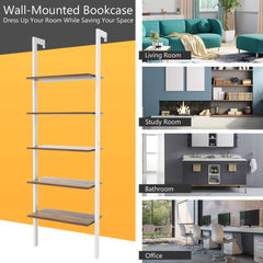 Tangkula Industrial Ladder Shelf Against The Wall, 5-Tier Wall Mount Ladder Bookshelf with Metal Frame