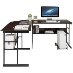 Tangkula 67 inches L-Shaped Desk, Corner Computer Desk with Bottom Bookshelves & CPU Stand