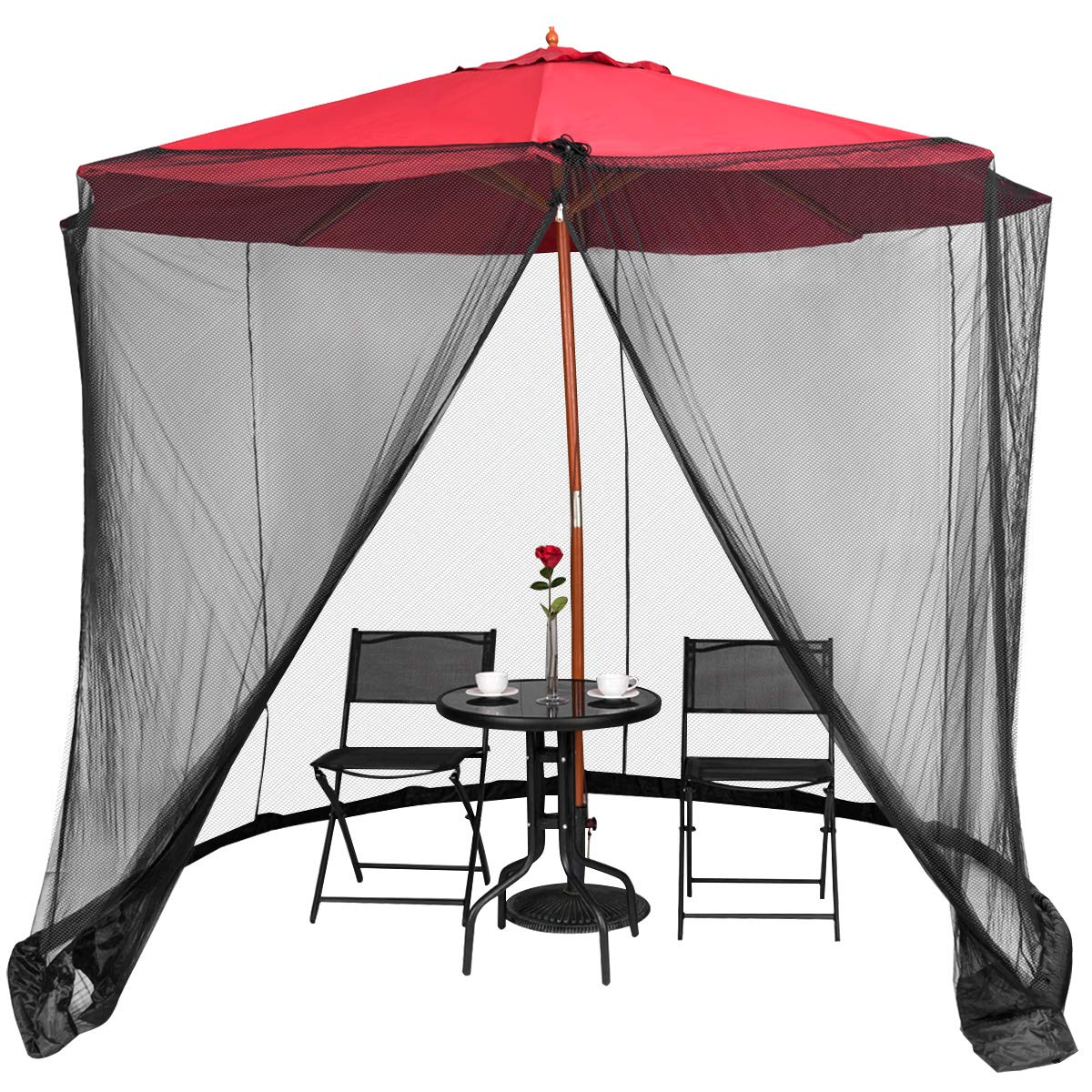 TANGKULA 9/10FT Patio Umbrella Screen, with Zipper Door and Polyester Mesh Netting