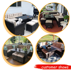 Tangkula 5 PCS Patio Furniture Set, Outdoor Conversation Set with 6 Cushioned Seat 2 Ottomans & Coffee Table