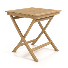 Tangkula 27.5 Inch Patio Bistro Table, Teak Wood Square Table with Slatted Tabletop