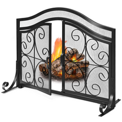 Tangkula Fireplace Screen, with Hinged Two-Doors Large Flat Guard Screens (44 x 15 x 33. 5 inch)