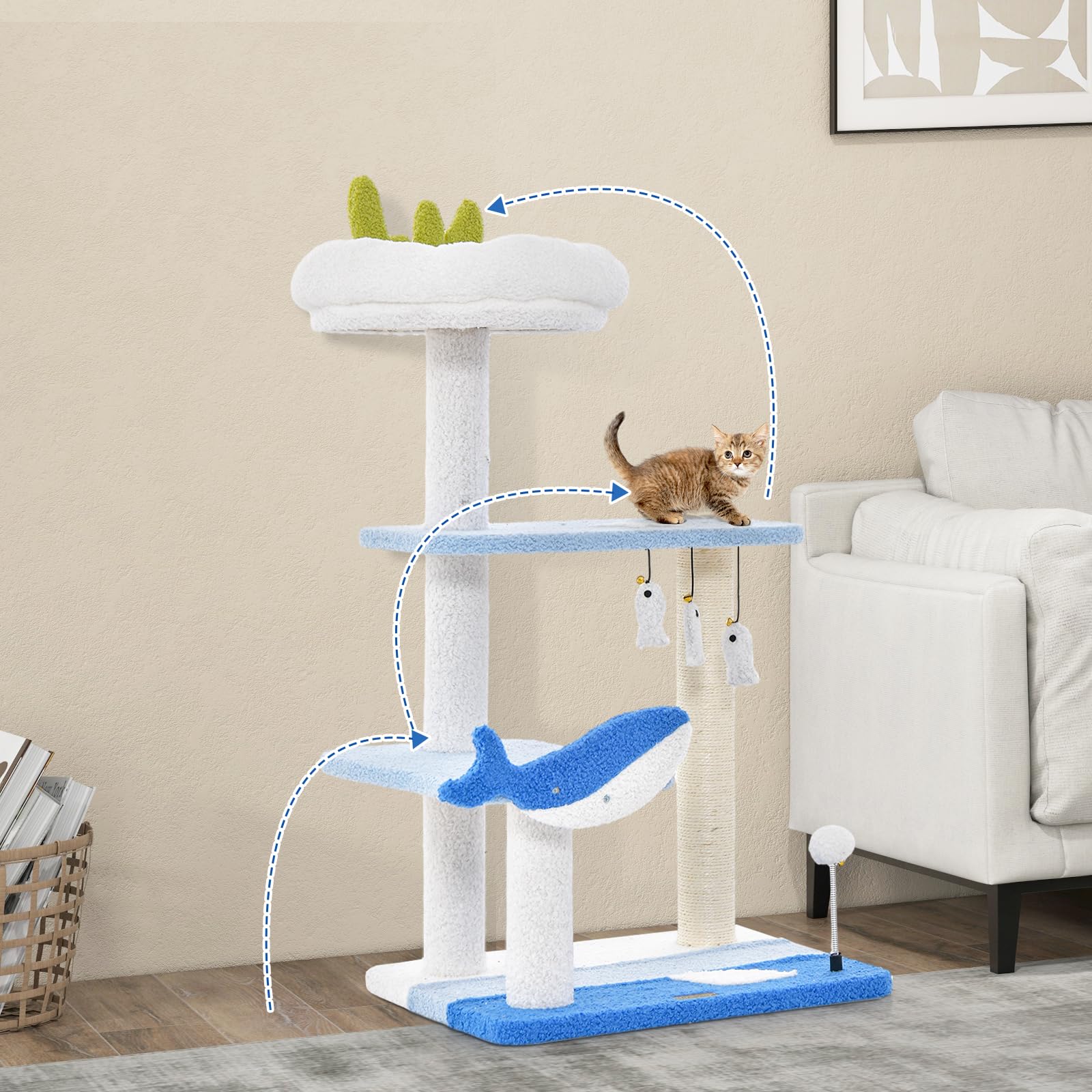 Tangkula Ocean-Themed Cat Tree, 3-Level Cat Tower, 34"