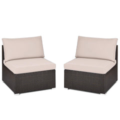 Tangkula 2 PCS Outdoor Wicker Armless Sofa, Patio Rattan Sectional Sofa Set w/2 Thick Cushions and 2 Pillows