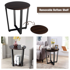 Tangkula Round End Table, 2-Tier Metal Sofa Table with Storage Shelf