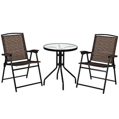 Tangkula 3 Pieces Patio Bistro Set, Outdoor Folding Chairs & Table Set