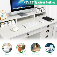 Tangkula White Computer Desk with 4 Storage Drawers & Hutch