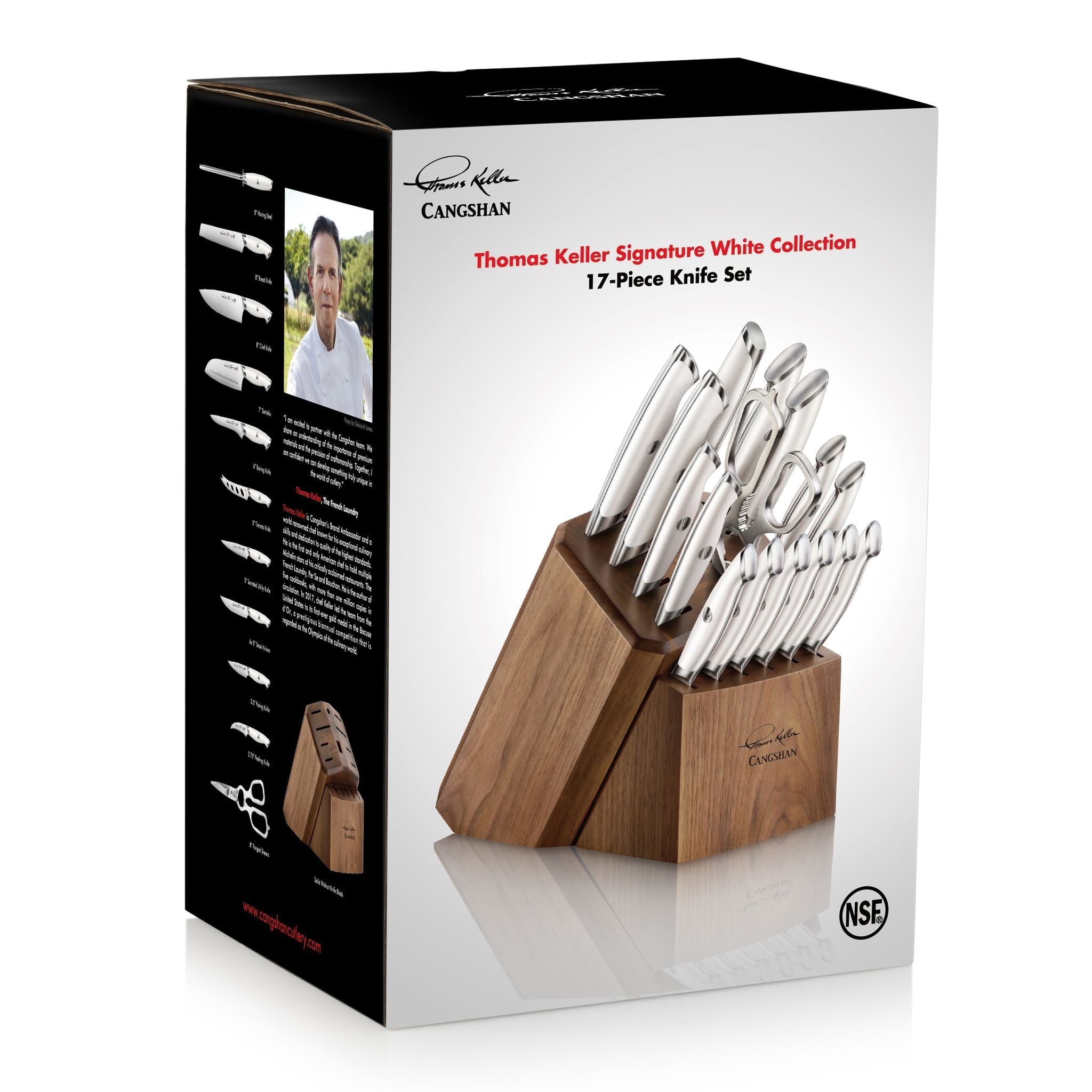 TKSC 17-Piece Knife Block Set, Forged Swedish Powder Steel, Walnut, Thomas Keller Signature Collection, White, 1025590