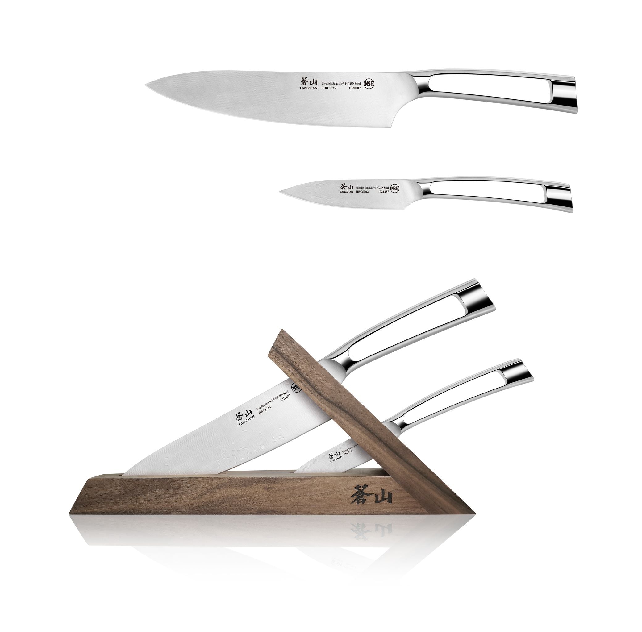 TN1 Series 3-Piece TAI Knife Block Set, Forged Swedish 14C28N Steel, Walnut Block, 1021264