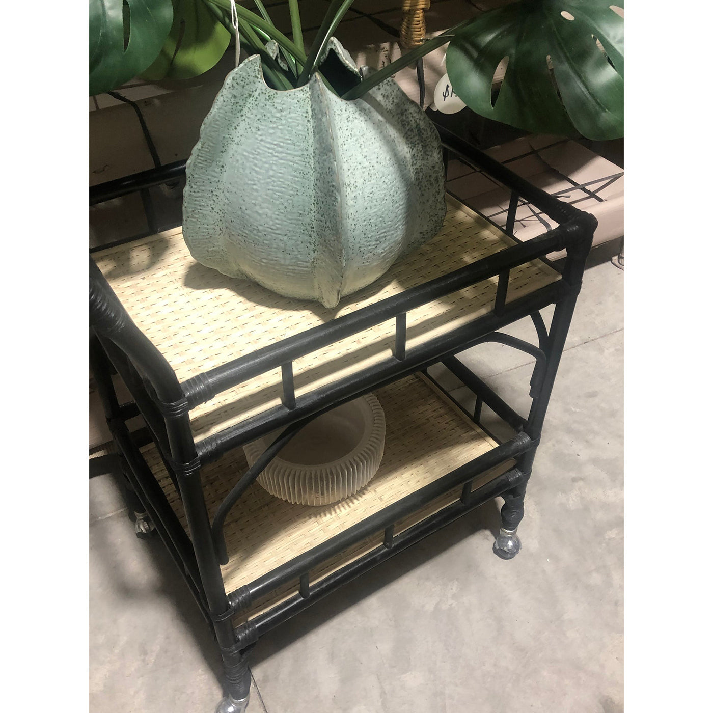 Black Rattan Bar Cart